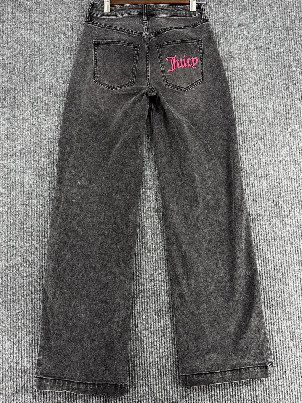 Juicy Couture Womens Wide Leg Jeans Faded Black Pink Logo Size 1/25 Y2K Denim